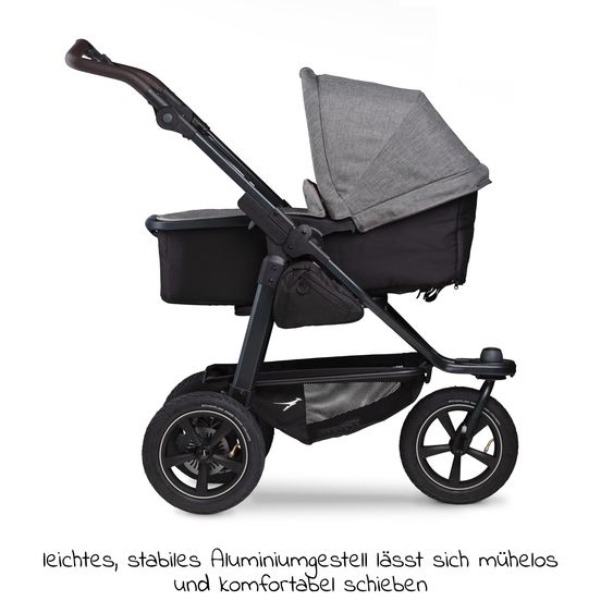 TFK 3in1 Kombi-Kinderwagen-Set Mono 2 Luftreifen mit Kombi-Einheit (Babywanne+Sitz) inkl. Maxi-Cosi Cabriofix i-Size & XXL Zubehörpaket - Premium Grau