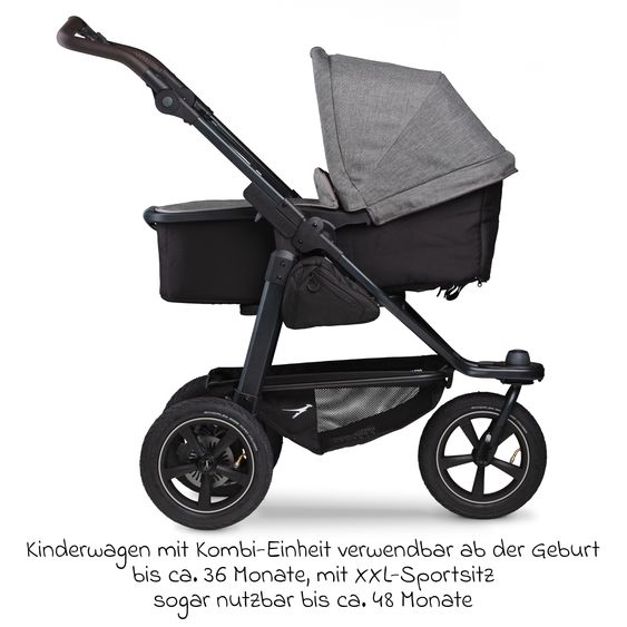 TFK 3in1 Kombi-Kinderwagen-Set Mono 2 Luftreifen mit Kombi-Einheit (Babywanne+Sitz) inkl. Maxi-Cosi Cabriofix i-Size & XXL Zubehörpaket - Premium Grau