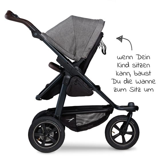 TFK 3in1 Kombi-Kinderwagen-Set Mono 2 Luftreifen mit Kombi-Einheit (Babywanne+Sitz) inkl. Maxi-Cosi Cabriofix i-Size & XXL Zubehörpaket - Premium Grau