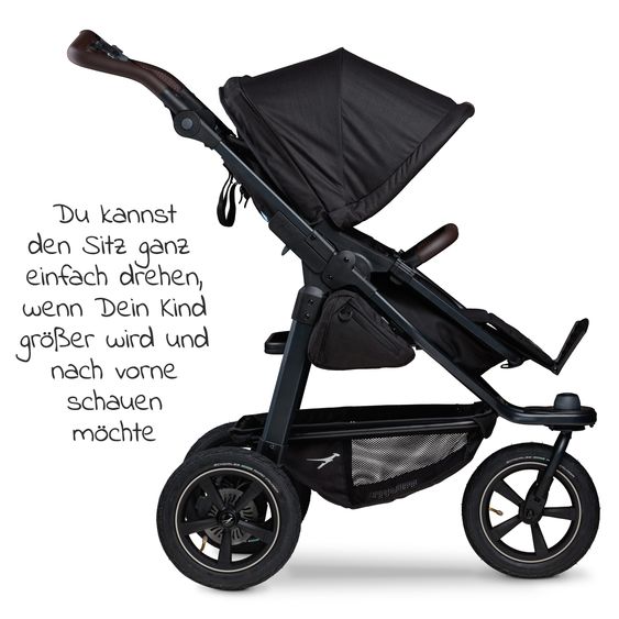 TFK 3-1 Kombi-Kinderwagen-Set Mono 2 Luftreifen mit Kombi-Einheit (Babywanne+Sitz) inkl. Maxi-Cosi Cabriofix i-Size & XXL Zubehörpaket - Schwarz