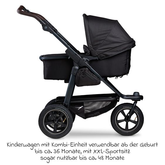 TFK 3-1 Kombi-Kinderwagen-Set Mono 2 Luftreifen mit Kombi-Einheit (Babywanne+Sitz) inkl. Maxi-Cosi Cabriofix i-Size & XXL Zubehörpaket - Schwarz