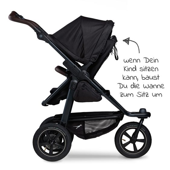 TFK 3-1 Kombi-Kinderwagen-Set Mono 2 Luftreifen mit Kombi-Einheit (Babywanne+Sitz) inkl. Maxi-Cosi Cabriofix i-Size & XXL Zubehörpaket - Schwarz