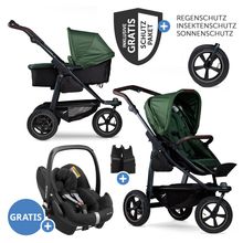 3in1 Kombi-Kinderwagen-Set Mono 2 mit Luftreifen inkl. Kombi-Einheit (Babywanne+Sitz) mit Liegeposition, Babyschale Pebble Pro & XXL Zubehörpaket - Olive