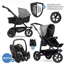 3in1 Kombi-Kinderwagen-Set Mono 2 mit Luftreifen inkl. Kombi-Einheit (Babywanne+Sitz) mit Liegeposition, Babyschale Pebble Pro & XXL Zubehörpaket - Premium Grau