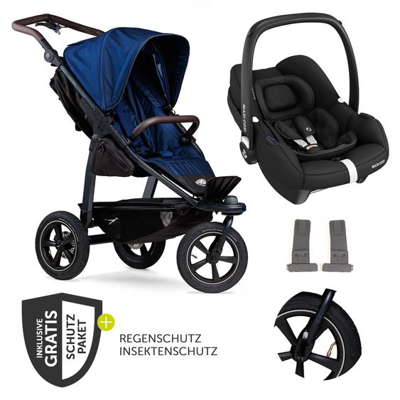 TFK Passeggino e carrozzina Mono 2 pneumatici con seggiolino sportivo fino a 34 kg incluso pacchetto accessori Maxi-Cosi Cabriofix i-Size + XXL-Zamboo - Marine