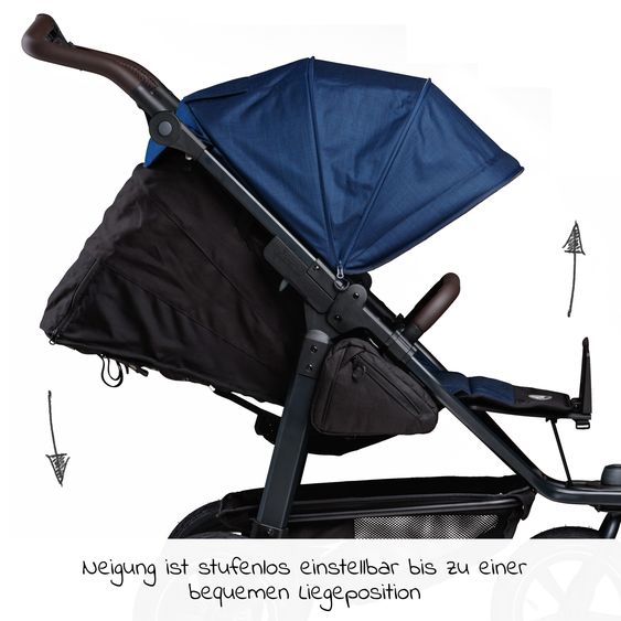 TFK Passeggino e carrozzina Mono 2 pneumatici con seggiolino sportivo fino a 34 kg incluso pacchetto accessori Maxi-Cosi Cabriofix i-Size + XXL-Zamboo - Marine