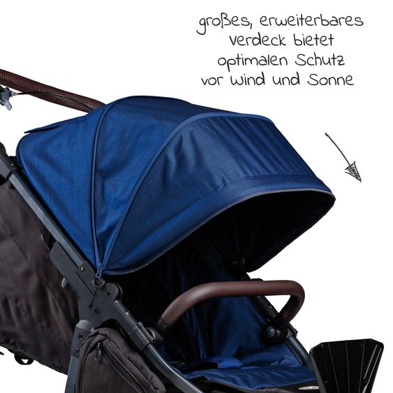 TFK Passeggino e carrozzina Mono 2 pneumatici con seggiolino sportivo fino a 34 kg incluso pacchetto accessori Maxi-Cosi Cabriofix i-Size + XXL-Zamboo - Marine