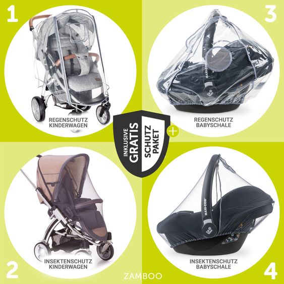 TFK Passeggino e carrozzina Mono 2 pneumatici con seggiolino sportivo fino a 34 kg incluso pacchetto accessori Maxi-Cosi Cabriofix i-Size + XXL-Zamboo - Olive