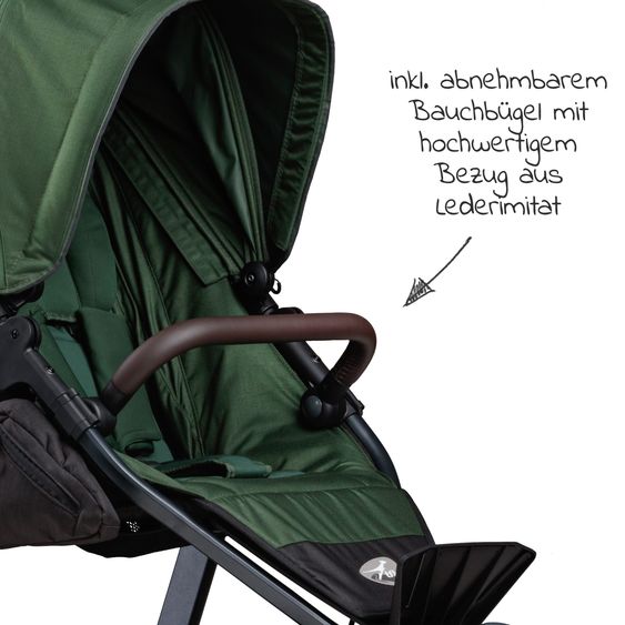 TFK Passeggino e carrozzina Mono 2 pneumatici con seggiolino sportivo fino a 34 kg incluso pacchetto accessori Maxi-Cosi Cabriofix i-Size + XXL-Zamboo - Olive