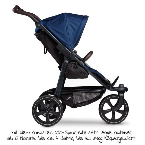 TFK Buggy & Sportkinderwagen Mono 2 mit Luftkammerreifen inkl. Sportsitz bis 34 kg + XXL-Zamboo Zubehörpaket - Marine