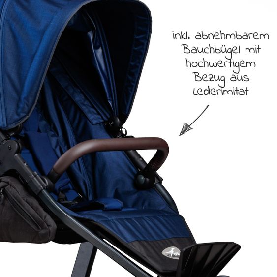 TFK Buggy & Sportkinderwagen Mono 2 mit Luftkammerreifen inkl. Sportsitz bis 34 kg + XXL-Zamboo Zubehörpaket - Marine