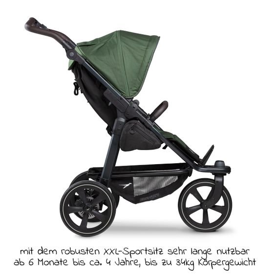 TFK Buggy & Sportkinderwagen Mono 2 mit Luftkammerreifen inkl. Sportsitz bis 34 kg + XXL-Zamboo Zubehörpaket - Olive