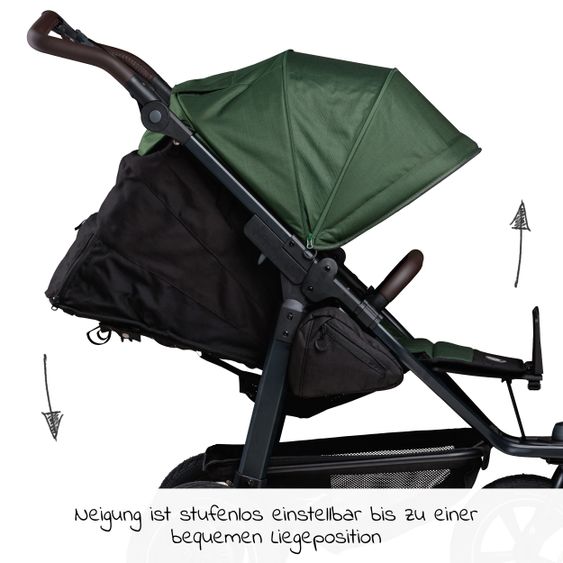 TFK Buggy & Sportkinderwagen Mono 2 mit Luftkammerreifen inkl. Sportsitz bis 34 kg + XXL-Zamboo Zubehörpaket - Olive