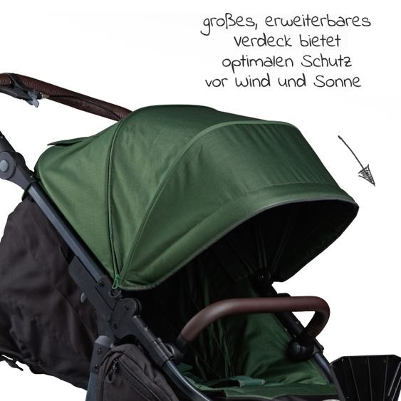 TFK Buggy & Sportkinderwagen Mono 2 mit Luftkammerreifen inkl. Sportsitz bis 34 kg + XXL-Zamboo Zubehörpaket - Olive