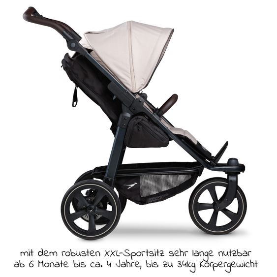 TFK Buggy & Sportkinderwagen Mono 2 mit Luftkammerreifen inkl. Sportsitz bis 34 kg + XXL-Zamboo Zubehörpaket - Sand