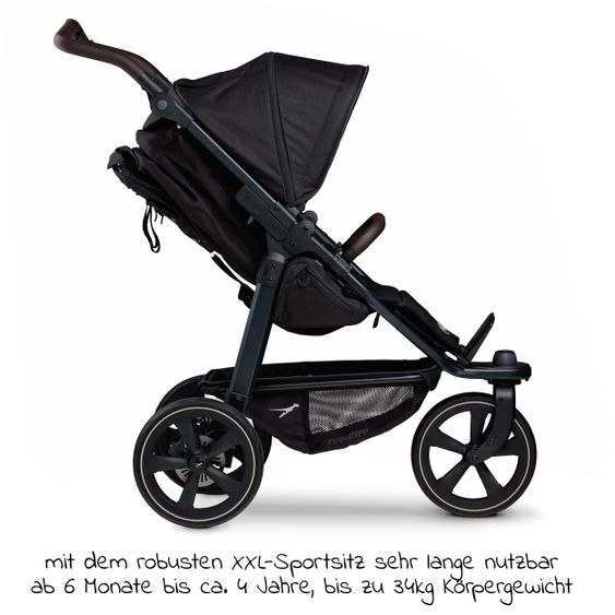 TFK Buggy & Sportkinderwagen Mono 2 mit Luftkammerreifen inkl. Sportsitz bis 34 kg + XXL-Zamboo Zubehörpaket - Schwarz