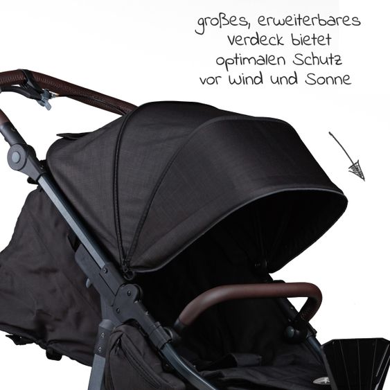 TFK Buggy & Sportkinderwagen Mono 2 mit Luftkammerreifen inkl. Sportsitz bis 34 kg + XXL-Zamboo Zubehörpaket - Schwarz