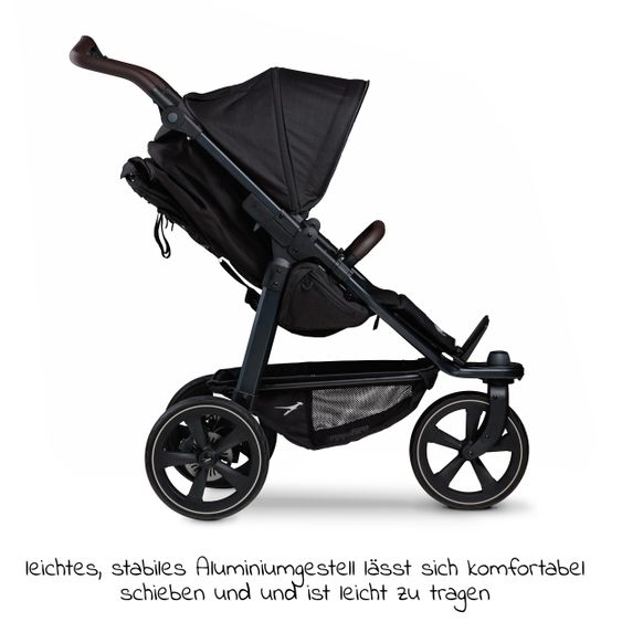 TFK Buggy & Sportkinderwagen Mono 2 mit Luftkammerreifen inkl. Sportsitz bis 34 kg + XXL-Zamboo Zubehörpaket - Schwarz