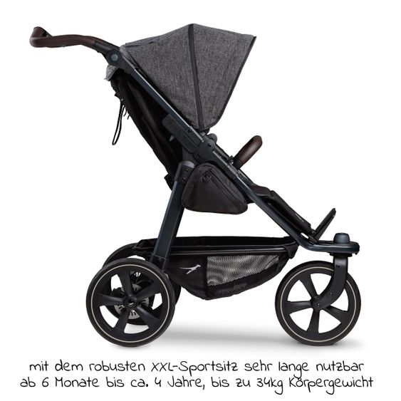 TFK Passeggino Mono 2 con pneumatici a camera d'aria Seggiolino sportivo fino a 34 kg + pacchetto accessori XXL-Zamboo - Premium antracite