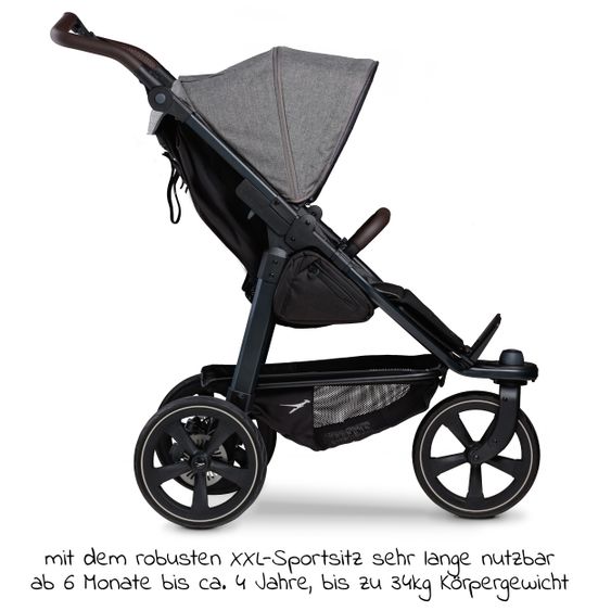 TFK Passeggino Mono 2 con pneumatici a camera d'aria e sedile sportivo fino a 34 kg + pacchetto accessori XXL-Zamboo - Premium Grey