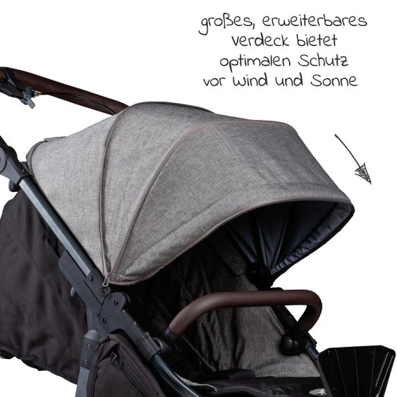 TFK Buggy & Sportkinderwagen Mono 2 mit Luftkammerreifen Sportsitz bis 34 kg + XXL-Zamboo Zubehörpaket - Premium Grau