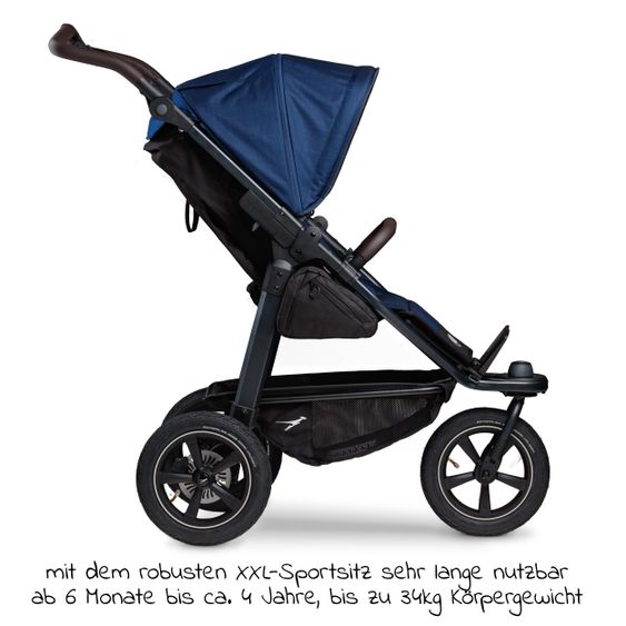 TFK Buggy & Sportkinderwagen Mono 2 mit Luftreifen inkl. Sportsitz bis 34 kg + XXL-Zamboo Zubehörpaket - Marine