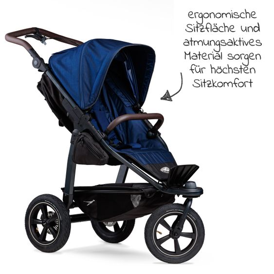 TFK Buggy & Sportkinderwagen Mono 2 mit Luftreifen inkl. Sportsitz bis 34 kg + XXL-Zamboo Zubehörpaket - Marine