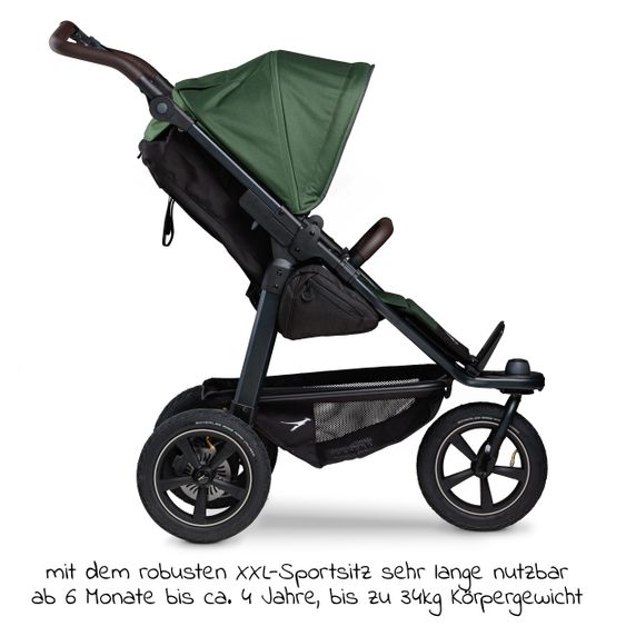 TFK Buggy & Sportkinderwagen Mono 2 mit Luftreifen inkl. Sportsitz bis 34 kg + XXL-Zamboo Zubehörpaket - Olive