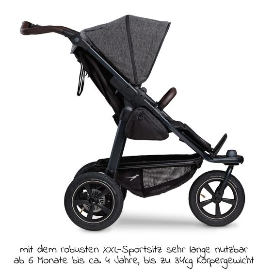 TFK Buggy & Sportkinderwagen Mono 2 mit Luftreifen inkl. Sportsitz bis 34 kg + XXL-Zamboo Zubehörpaket - Premium Anthrazit