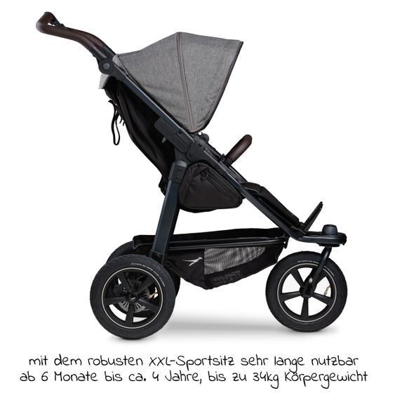 TFK Buggy & Sportkinderwagen Mono 2 mit Luftreifen inkl. Sportsitz bis 34 kg + XXL-Zamboo Zubehörpaket - Premium Grau