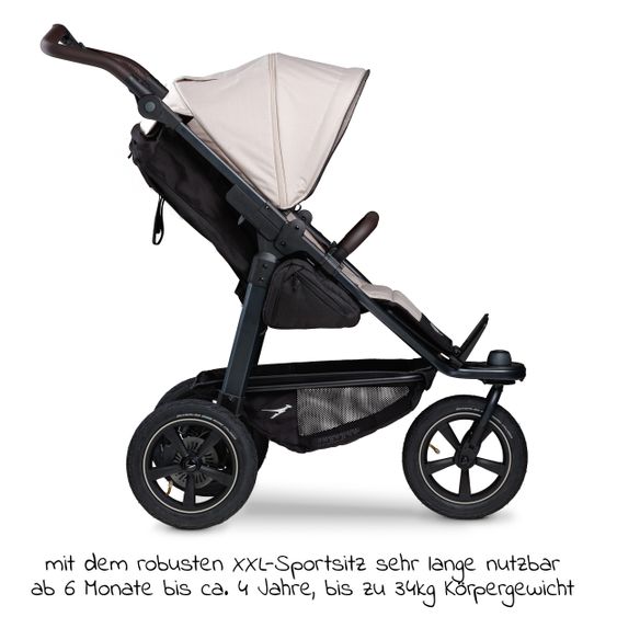 TFK Buggy & Sportkinderwagen Mono 2 mit Luftreifen inkl. Sportsitz bis 34 kg + XXL-Zamboo Zubehörpaket - Sand