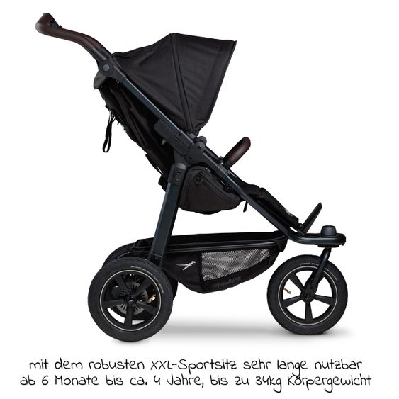 TFK Buggy & Sportkinderwagen Mono 2 mit Luftreifen inkl. Sportsitz bis 34 kg + XXL-Zamboo Zubehörpaket - Schwarz