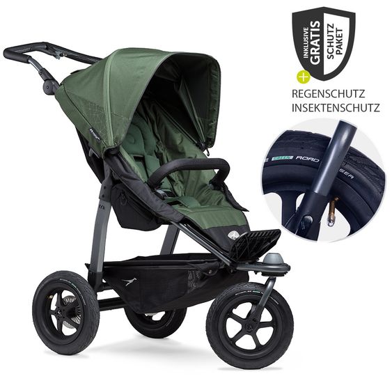 TFK Passeggino Buggy & Sport Mono con pneumatici, incluso seggiolino sportivo fino a 34 kg + pacchetto accessori XXL Zamboo - Olive