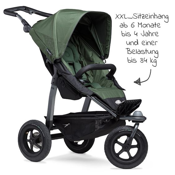 TFK Passeggino Buggy & Sport Mono con pneumatici, incluso seggiolino sportivo fino a 34 kg + pacchetto accessori XXL Zamboo - Olive