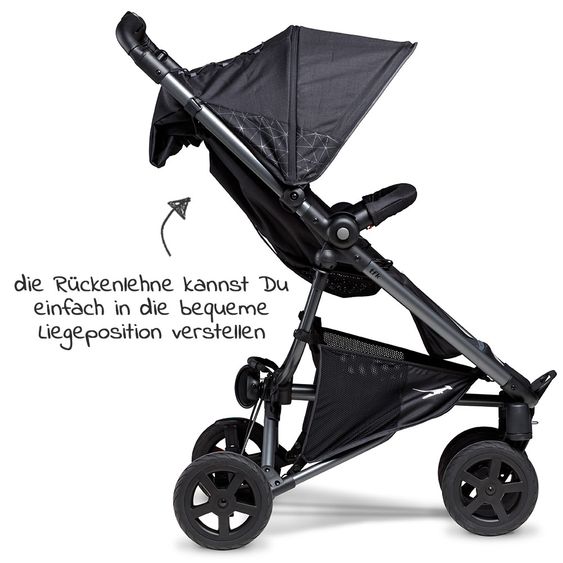 TFK Buggy / Sportwagen Dot 2 Outdoor mit Luftkammerreifen und Liegeposition - Schwarz
