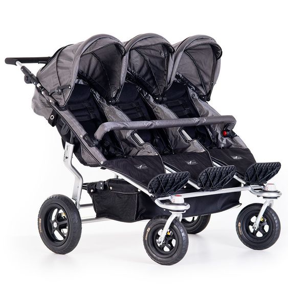 TFK Drillings-Kinderwagen Trio Twist inkl. Adapter & Regenverdecke - Grau