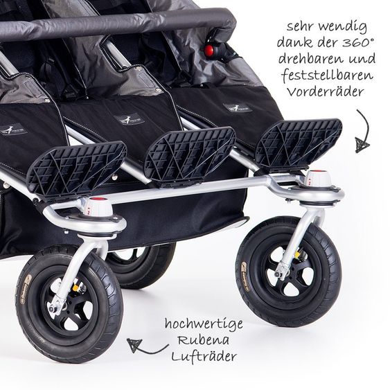 TFK Drillings-Kinderwagen Trio Twist inkl. Adapter & Regenverdecke - Grau