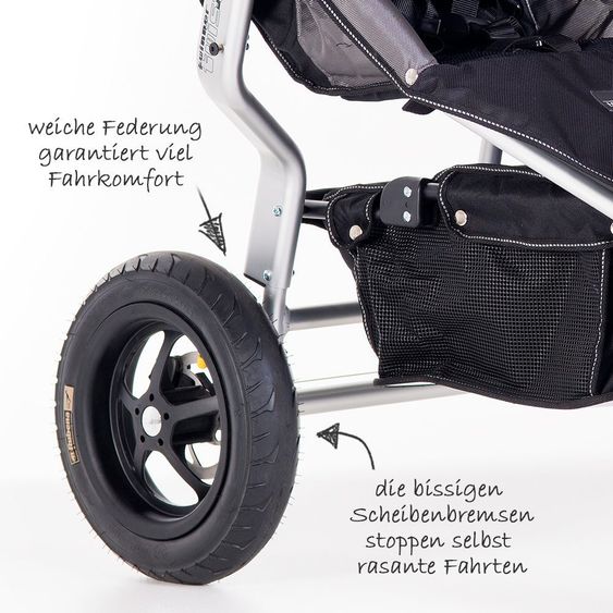 TFK Drillings-Kinderwagen Trio Twist inkl. Adapter & Regenverdecke - Grau