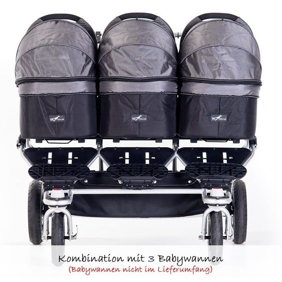 TFK Drillings-Kinderwagen Trio Twist inkl. Adapter & Regenverdecke - Grau