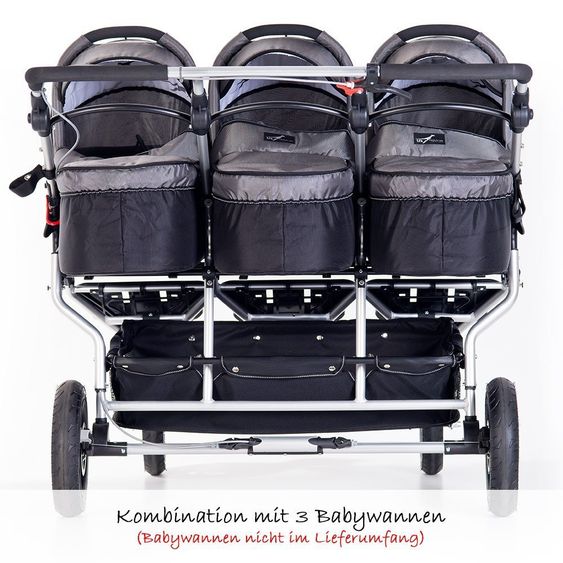 TFK Drillings-Kinderwagen Trio Twist inkl. Adapter & Regenverdecke - Grau