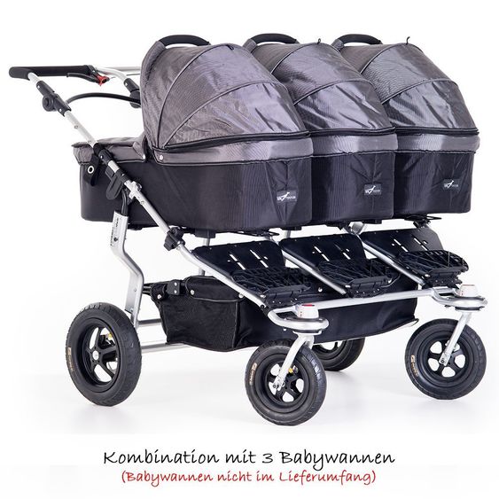 TFK Drillings-Kinderwagen Trio Twist inkl. Adapter & Regenverdecke - Grau