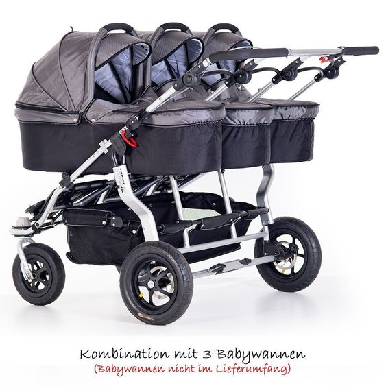 TFK Drillings-Kinderwagen Trio Twist inkl. Adapter & Regenverdecke - Grau