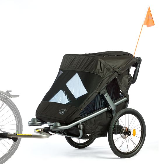 TFK Fahrradanhänger & Kinderwagen Velo 2 für 2 Kinder (bis 44 kg) + Deichsel - Schwarz