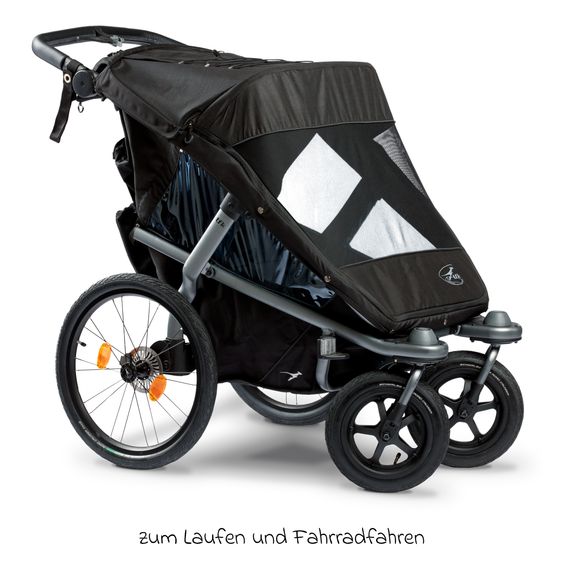TFK Fahrradanhänger & Kinderwagen Velo 2 für 2 Kinder (bis 44 kg) + Deichsel - Schwarz