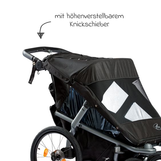 TFK Fahrradanhänger & Kinderwagen Velo 2 für 2 Kinder (bis 44 kg) + Deichsel - Schwarz