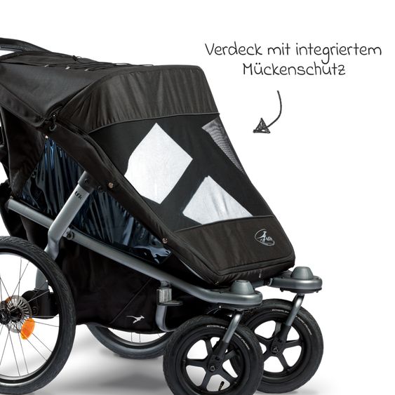 TFK Fahrradanhänger & Kinderwagen Velo 2 für 2 Kinder (bis 44 kg) + Deichsel - Schwarz