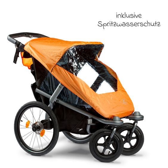 TFK Fahrradanhänger & Kinderwagen Velo 2 für 2 Kinder (bis 44 kg) + Deichsel - Schwarz