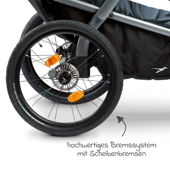 TFK Fahrradanhänger & Kinderwagen Velo 2 für 2 Kinder (bis 44 kg) + Deichsel - Schwarz