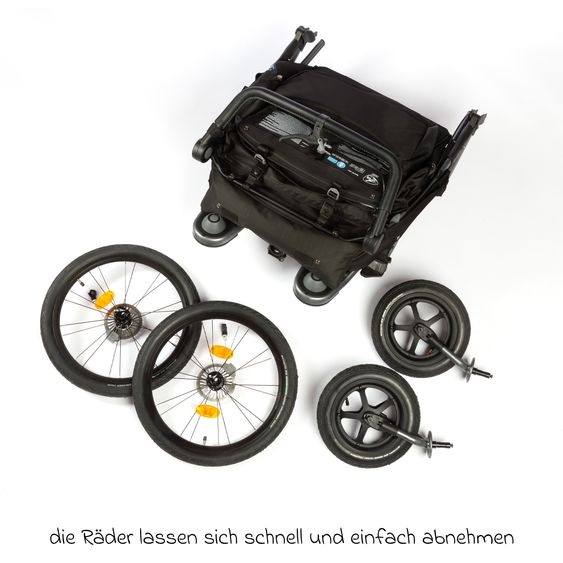 TFK Fahrradanhänger & Kinderwagen Velo 2 für 2 Kinder (bis 44 kg) + Deichsel - Schwarz