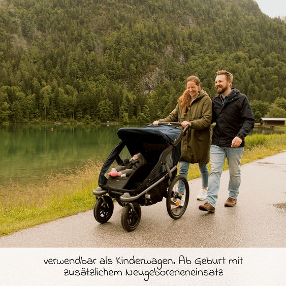 TFK Fahrradanhänger & Kinderwagen Velo 2 für 2 Kinder (bis 44 kg) + Deichsel - Schwarz